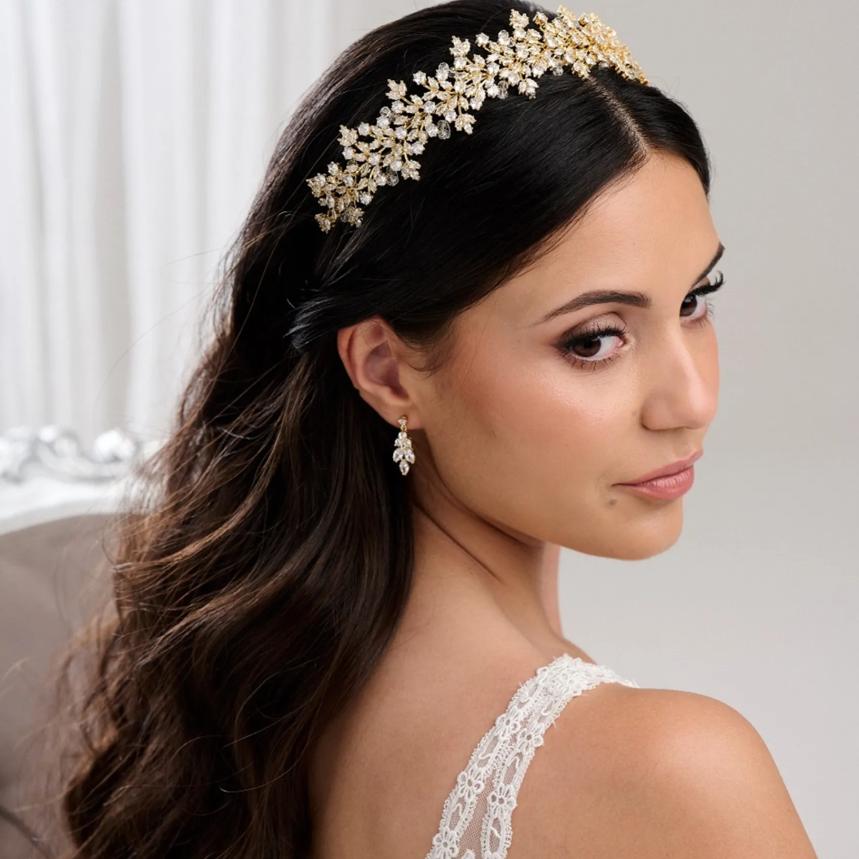 Lace & Favour Sansibar Gold Crystal Leaves Hochzeit Stirnband* Haarschmuck Aus Kristall | Gold-haar-accessoires