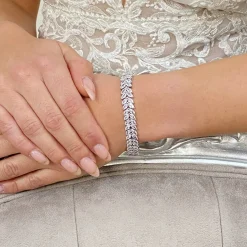 Lace & Favour Savoy Sparkly Cubic Zirkonia Hochzeitsarmband | L&F* Silberner Abschlussball-schmuck | Prom Armbänder