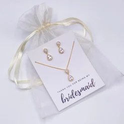 Lace & Favour schmuckset "Danke, dass du meine Brautjungfer bist" in Gold und Kristall* Geschenke Für Brautjungfern | Kristall-hochzeitsschmuck