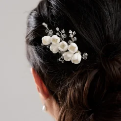 Lace & Favour Schneeglöckchen Porzellan Blumen und Kristall Mini-Haarkamm* Haarschmuck Aus Kristall | Silberne Haar-accessoires