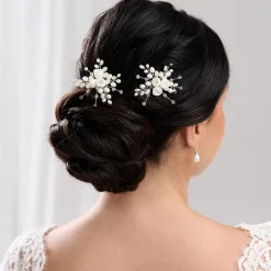 Lace & Favour Schneeglöckchen Porzellanblumen und Süßwasserperlen Haarnadel (Silber)* Geschenke Für Die Braut | Perlen-haarschmuck