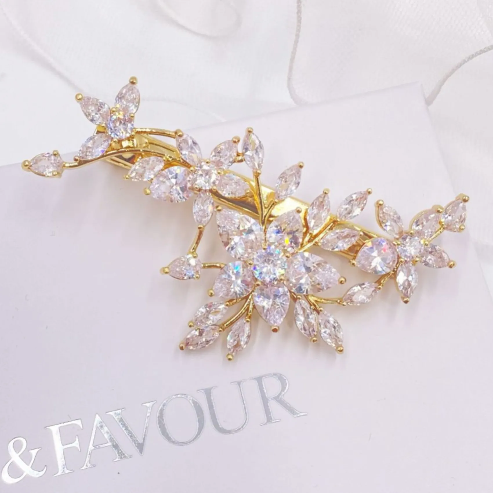 Lace & Favour Sierra Gold Floral Kristall Hochzeit Haarspange* Abschlussball Haarspangen & Kämme | Geschenke Für Brautjungfern