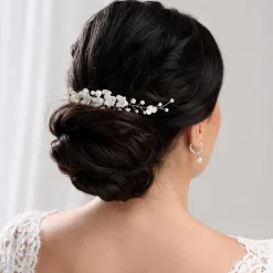 Lace & Favour Skye Porzellan Blumen und Perlen Haarkamm (Silber)* Perlen-haarschmuck | Silberne Haar-accessoires