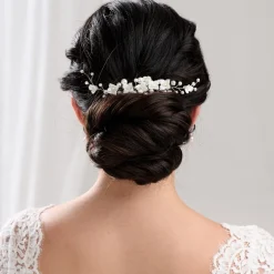 Lace & Favour Skye Porzellan Blumen und Perlen Haarkamm (Silber)* Perlen-haarschmuck | Silberne Haar-accessoires