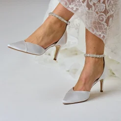 Perfect Bridal Sommer Färbbare Elfenbein Satin Kristall Knöchelriemen Schuhe* Hochzeitsschuhe | Schuhe Mit Mittlerem Absatz
