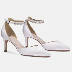 Perfect Bridal Sommer Färbbare Elfenbein Satin Kristall Knöchelriemen Schuhe* Hochzeitsschuhe | Schuhe Mit Mittlerem Absatz