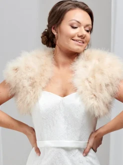 Beverly Hills Sophia Champagner Feder-Brautbolero* Federstolen & Umhänge | Boleros Und Jacken Für Hochzeiten