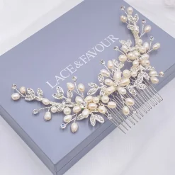 Twilight Designs Sophia Haarkamm mit Süßwasserperlen und Kristallblättern* Perlen-haarschmuck | Silberne Haar-accessoires
