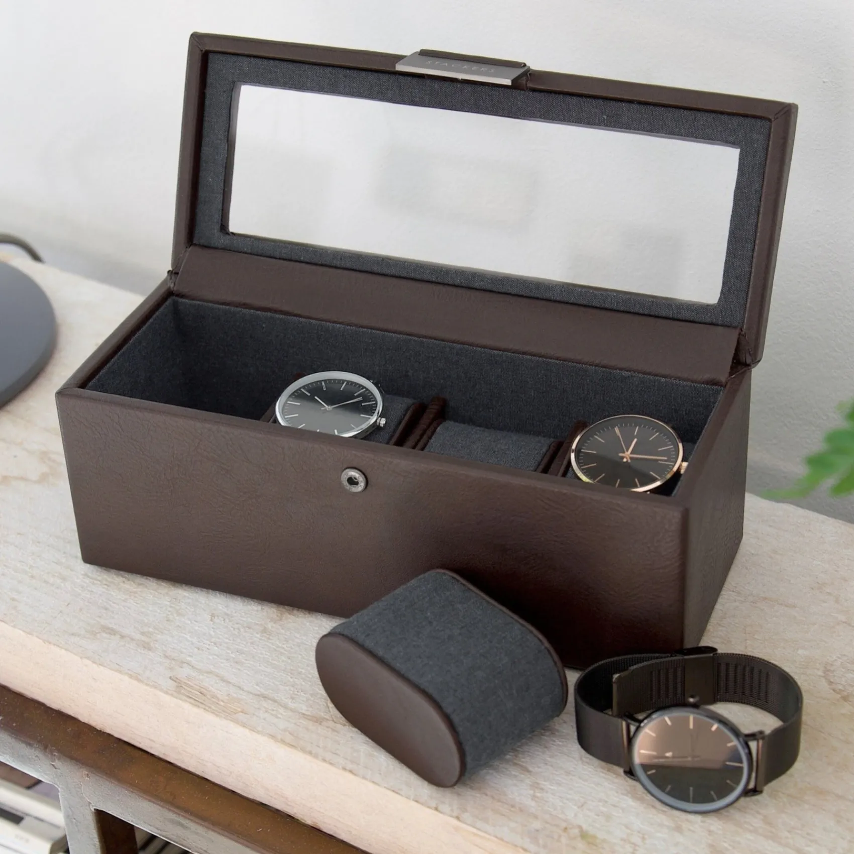 Stackers Braunes 4-teiliges Uhrenetui* Geschenke Für Den Bräutigam | Uhrenboxen