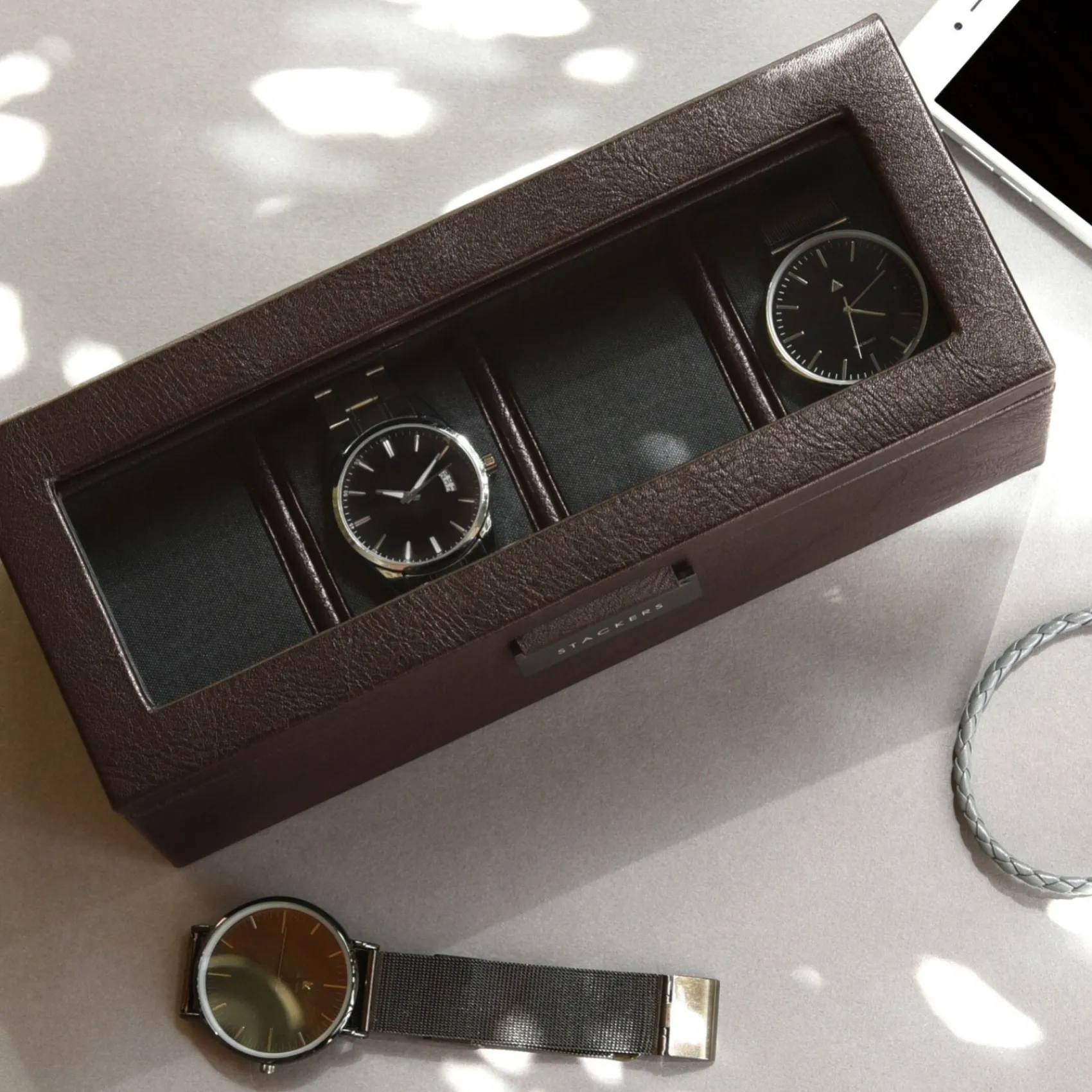 Stackers Braunes 4-teiliges Uhrenetui* Geschenke Für Den Bräutigam | Uhrenboxen