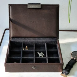 Stackers Manschettenknopf-Box aus braunem Kunstleder*Herren Schmuckschatullen Für Herren | Geschenke Für Den Bräutigam