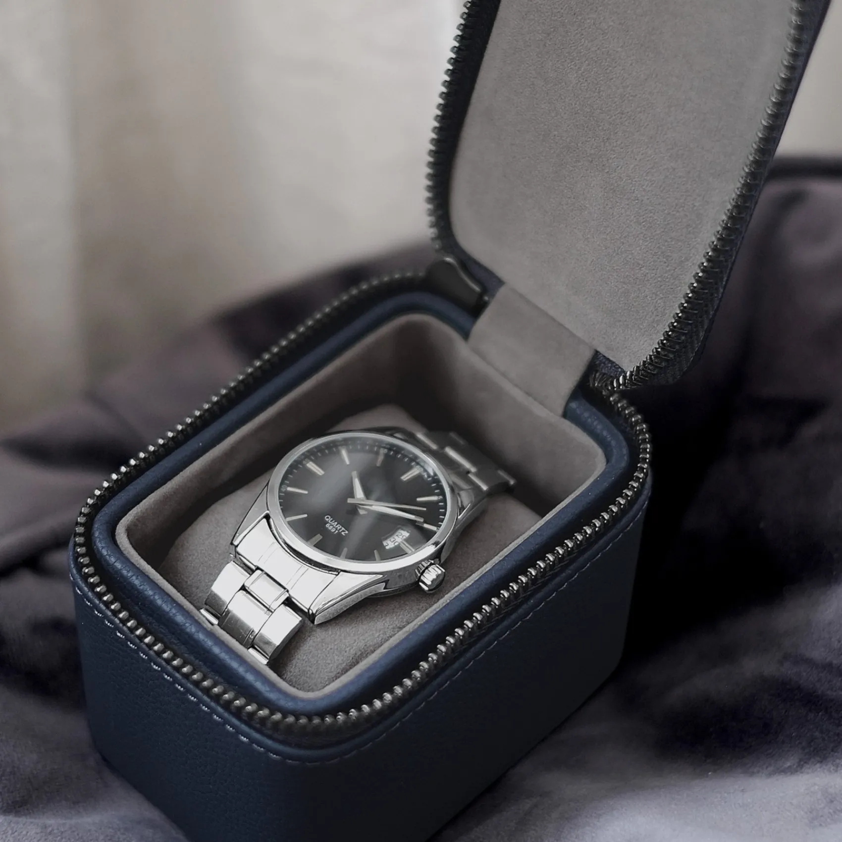 Stackers Marineblaue Reise-Uhrenbox mit Reißverschluss* Geschenke Für Den Bräutigam | Uhrenboxen