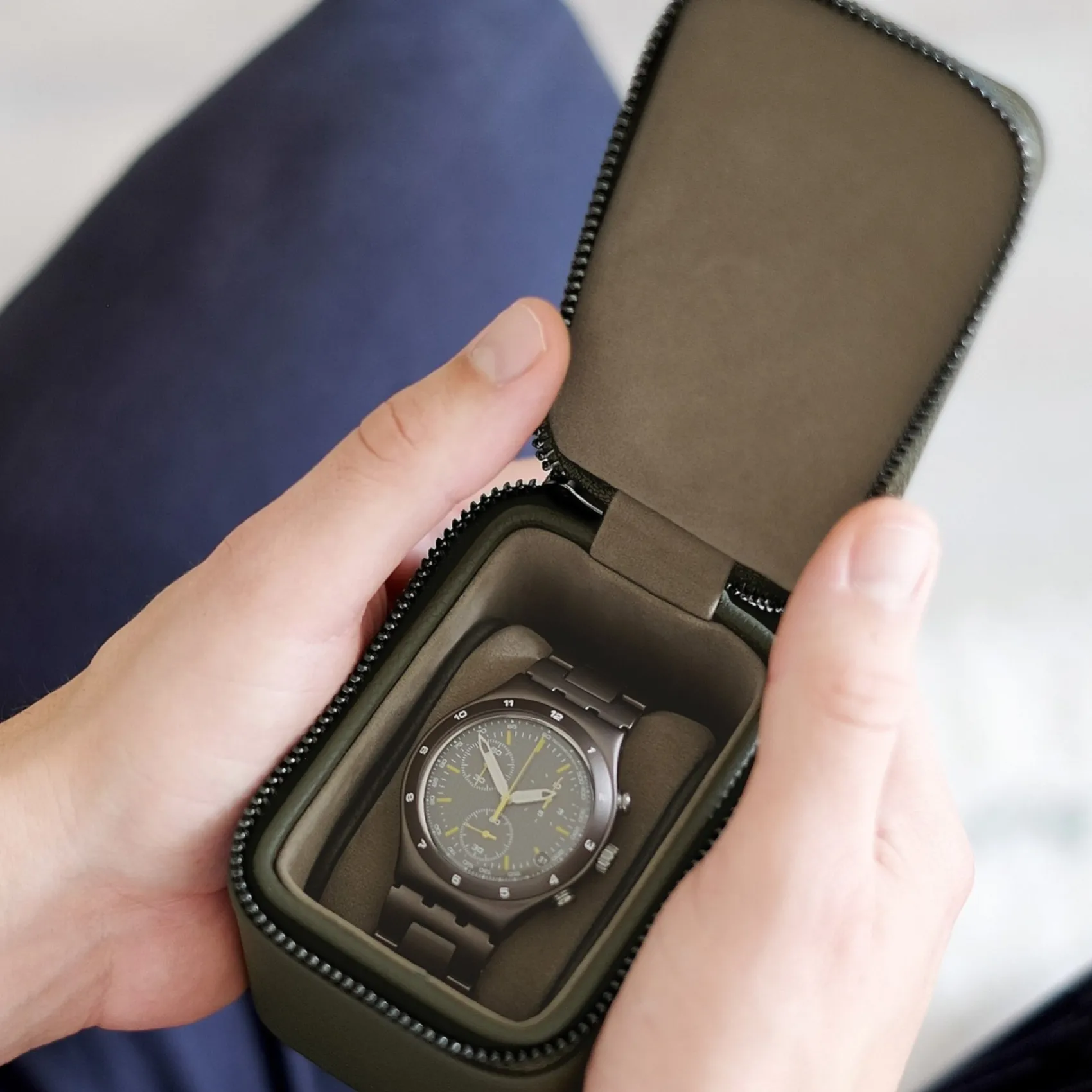 Stackers Olivgrüne Reise-Uhrenbox mit Reißverschluss* Geschenke Für Den Bräutigam | Uhrenboxen