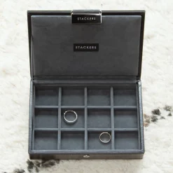 Stackers Schwarze Manschettenknopf-Box aus Kunstleder*Herren Schmuckschatullen Für Herren | Geschenke Für Den Bräutigam