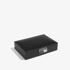 Stackers Schwarze Manschettenknopf-Box aus Kunstleder*Herren Schmuckschatullen Für Herren | Geschenke Für Den Bräutigam