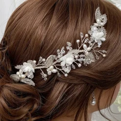Beads & Beyond Tabitha Silver Leaves and Ivory Flowers Pearl Hair Vine* Perlen-haarschmuck | Silberne Haar-accessoires