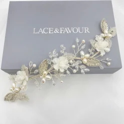 Beads & Beyond Tabitha Silver Leaves and Ivory Flowers Pearl Hair Vine* Perlen-haarschmuck | Silberne Haar-accessoires