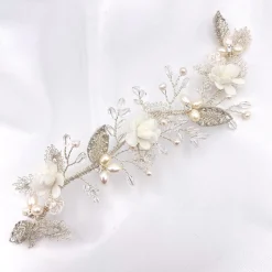 Beads & Beyond Tabitha Silver Leaves and Ivory Flowers Pearl Hair Vine* Perlen-haarschmuck | Silberne Haar-accessoires