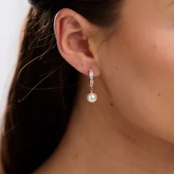 Lace & Favour Tahiti Rose Gold Perlen Tropfen Kristall Huggie Hoop Ohrringe* Geschenke Für Brautjungfern | Geschenke Für Die Braut