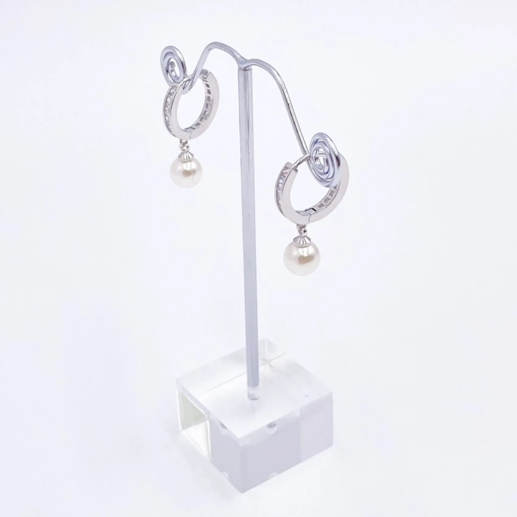Lace & Favour Tahiti Silber Perle Tropfen Kristall Huggie Hoop Ohrringe* Geschenke Für Brautjungfern | Geschenke Für Die Braut