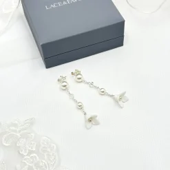 Beads & Beyond Tautropfen Lange florale Tropfenohrringe* Silberner Hochzeitsschmuck | Hochzeits-ohrringe