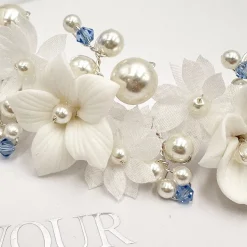 Beads & Beyond Tiffany Perle und heller Saphir Kristall Floral Tiara* Etwas Blaue Geschenke | Geschenke Für Die Braut