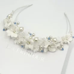 Beads & Beyond Tiffany Perle und heller Saphir Kristall Floral Tiara* Etwas Blaue Geschenke | Geschenke Für Die Braut