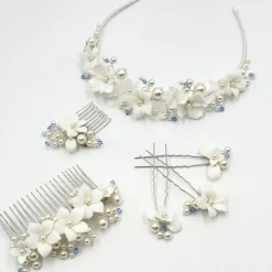 Beads & Beyond Tiffany Perle und heller Saphir Kristall Floral Tiara* Etwas Blaue Geschenke | Geschenke Für Die Braut