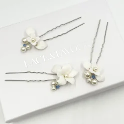 Beads & Beyond Tiffany Set aus 3 Haarnadeln mit Perlen und hellem Saphir-Kristall mit Blumenmuster* Etwas Blaue Geschenke | Geschenke Für Die Braut