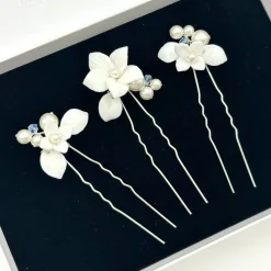 Beads & Beyond Tiffany Set aus 3 Haarnadeln mit Perlen und hellem Saphir-Kristall mit Blumenmuster* Etwas Blaue Geschenke | Geschenke Für Die Braut