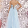 Tiffanys Prom Tiffanys Alina Hellblaues Ballkleid Ballkleid mit Spitze im Rücken* Tiffanys Illusion Prom Kleider | Hellblaue Ballkleider