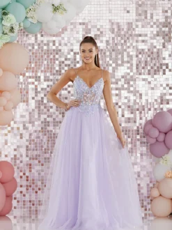 Tiffanys Prom Tiffanys Alina Lila Ballkleid Ballkleid mit Spitze hinten* Tiffanys Illusion Prom Kleider