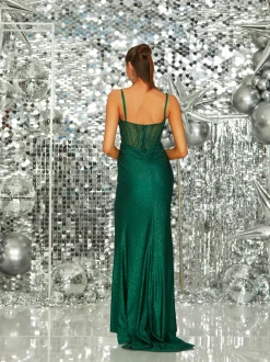 Tiffanys Prom Tiffanys Sassy Dunkelgrün Glitzernd Ausgestattetes Ballkleid mit Schlitz* Tiffanys Illusion Prom Kleider | Grüne Ballkleider