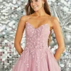 Tiffanys Prom Tiffanys Serenity Rose Rosa Floral A Line Ballkleid* Tiffanys Illusion Prom Kleider | Rosa Ballkleider