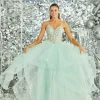 Tiffanys Prom Tiffanys Skye Blassgrünes glitzerndes Rüschen-Abschlussballkleid mit geblümtem Mieder* Tiffanys Illusion Prom Kleider | Grüne Ballkleider