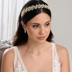 Lace & Favour Toskana Gold Kristall Blätter und Perle Hochzeit Stirnband* Haarschmuck Aus Kristall | Gold-haar-accessoires