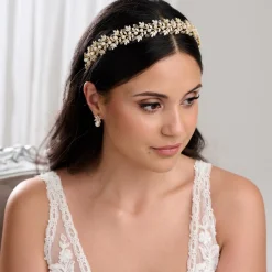 Lace & Favour Toskana Gold Kristall Blätter und Perle Hochzeit Stirnband* Haarschmuck Aus Kristall | Gold-haar-accessoires
