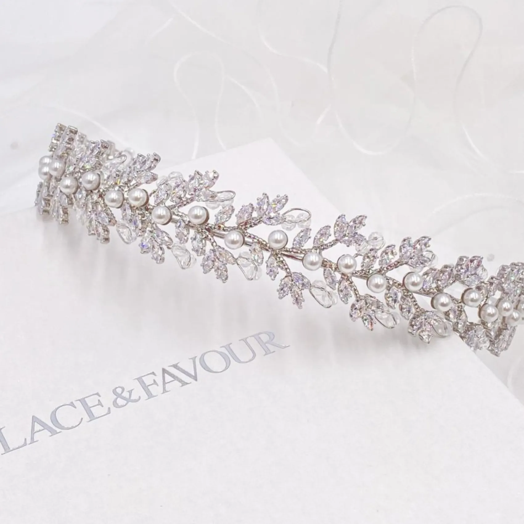 Lace & Favour Toskana Kristall-Blätter und Perlen Hochzeit Stirnband* Abschlussball-haarbänder & Tiaras | Haarschmuck Aus Kristall