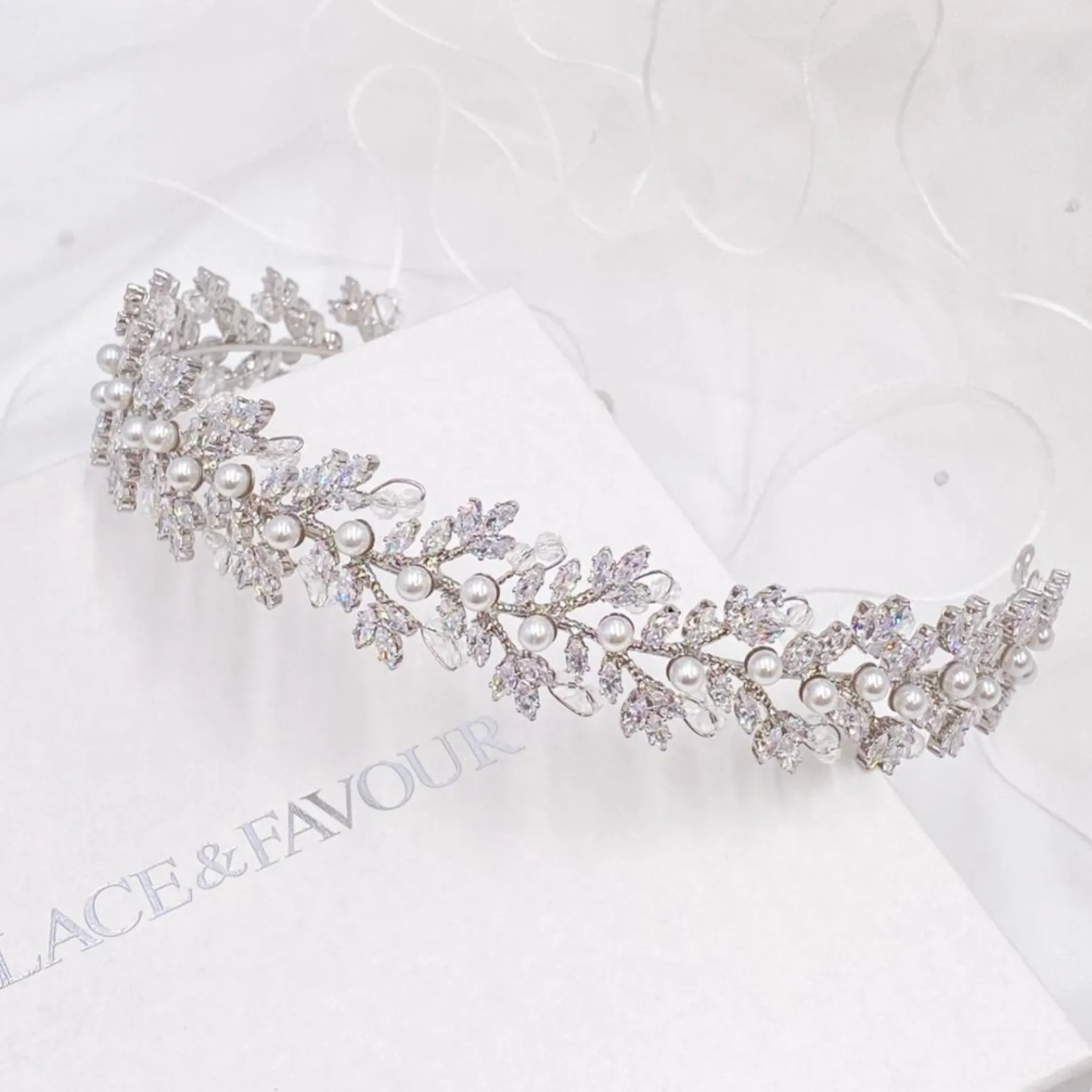 Lace & Favour Toskana Kristall-Blätter und Perlen Hochzeit Stirnband* Abschlussball-haarbänder & Tiaras | Haarschmuck Aus Kristall