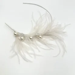 Beads & Beyond Vauderville Elfenbein Vintage Feder Stirnband* Vintage-kopfbedeckungen | Silberne Haar-accessoires