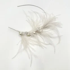 Beads & Beyond Vauderville Elfenbein Vintage Feder Stirnband* Vintage-kopfbedeckungen | Silberne Haar-accessoires