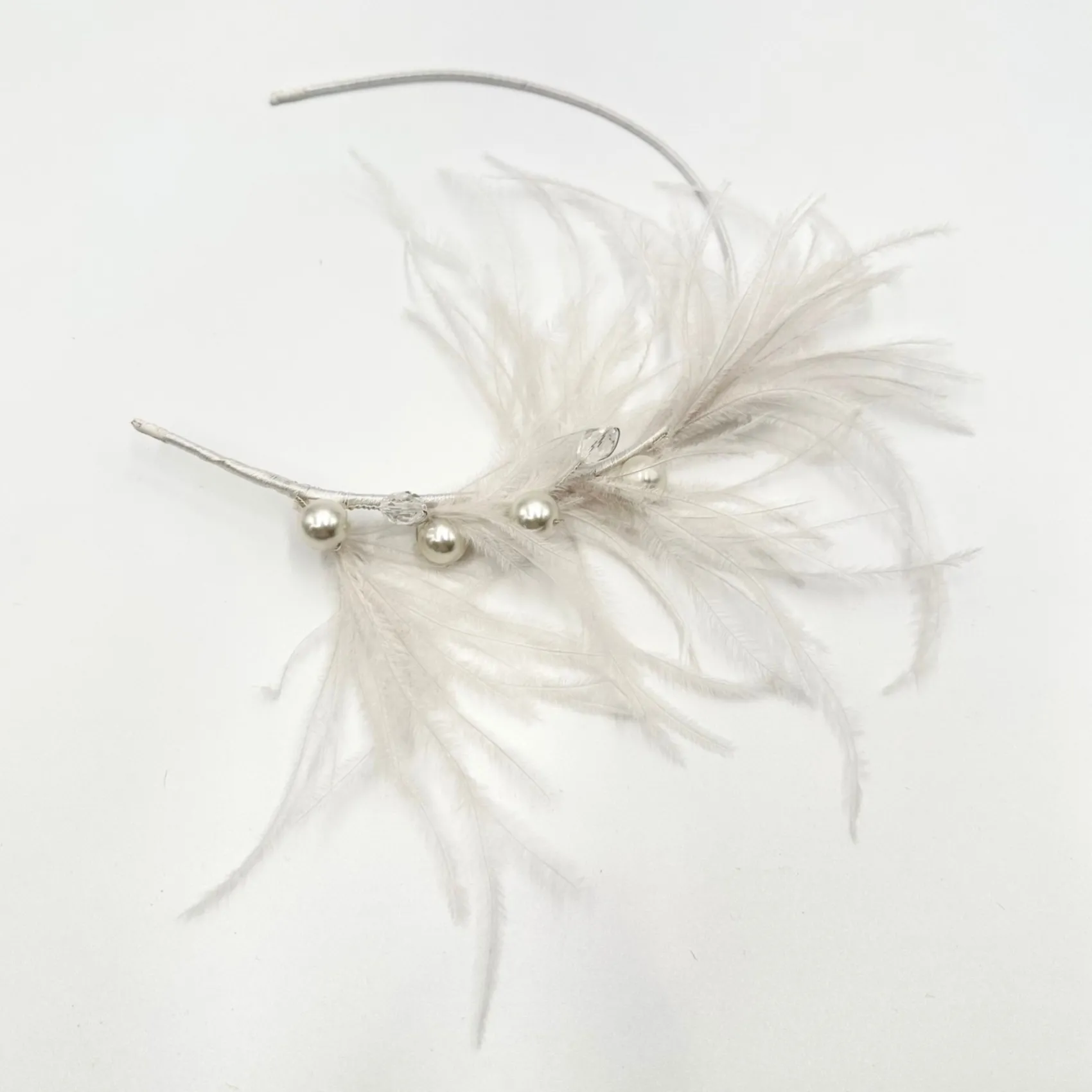 Beads & Beyond Vauderville Elfenbein Vintage Feder Stirnband* Vintage-kopfbedeckungen | Silberne Haar-accessoires