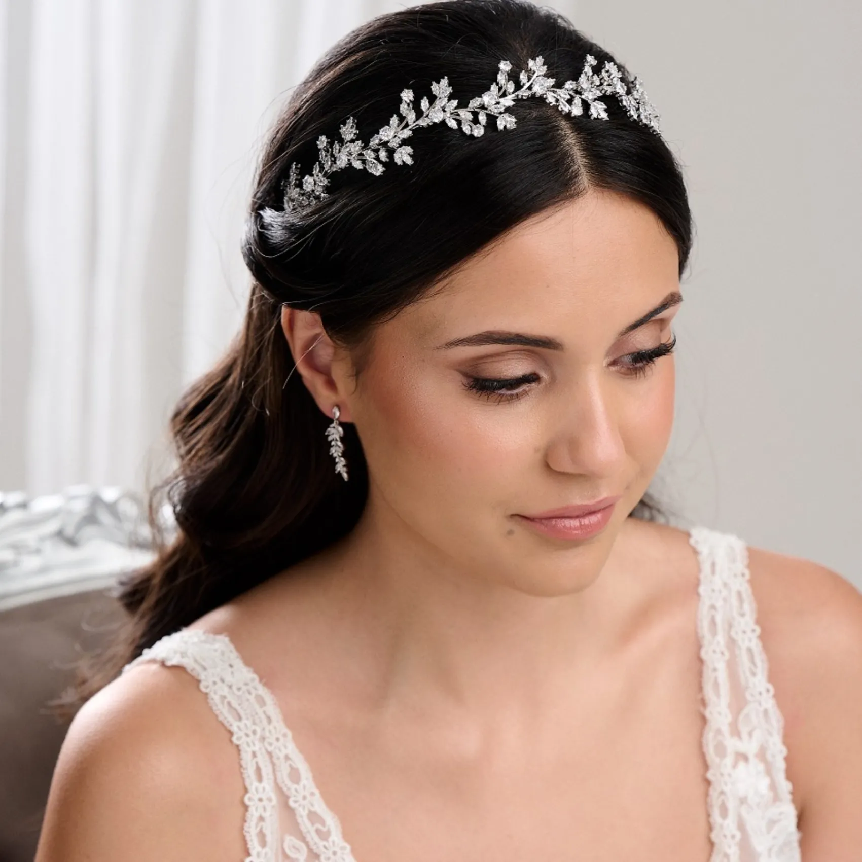 Lace & Favour Venito Silber Kristall Blätter Hochzeit Stirnband* Abschlussball-haarbänder & Tiaras | Haarschmuck Aus Kristall