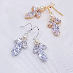 Lace & Favour Vermont Gold Perlen- und Kristalltropfen-Ohrringe* Geschenke Für Die Braut | Gold-hochzeitsschmuck