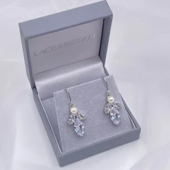 Lace & Favour Vermont Silber Perlen- und Kristalltropfen-Ohrringe* Geschenke Für Die Braut | Silberner Hochzeitsschmuck