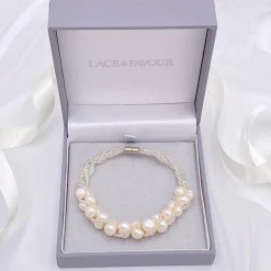 Lace & Favour Viniana Armband aus gedrehten Perlen und Süßwasserperlen* Perlen-hochzeitsschmuck | Silberner Hochzeitsschmuck