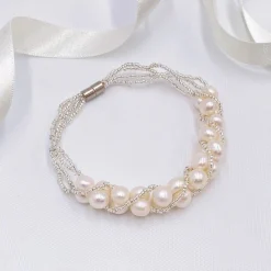 Lace & Favour Viniana Armband aus gedrehten Perlen und Süßwasserperlen* Perlen-hochzeitsschmuck | Silberner Hochzeitsschmuck