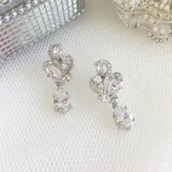Lace & Favour Vintage-Ohrringe für Hochzeiten mit Kristallsteinen (Silber)* Silberner Abschlussball-schmuck | Abschlussball-ohrringe