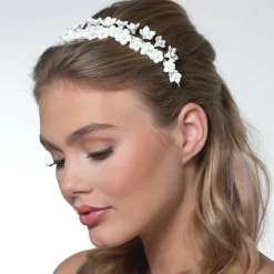Poirier Violett Elfenbein Porzellan Blume Stirnband* Gold-haar-accessoires | Hochzeit Kopfbedeckungen