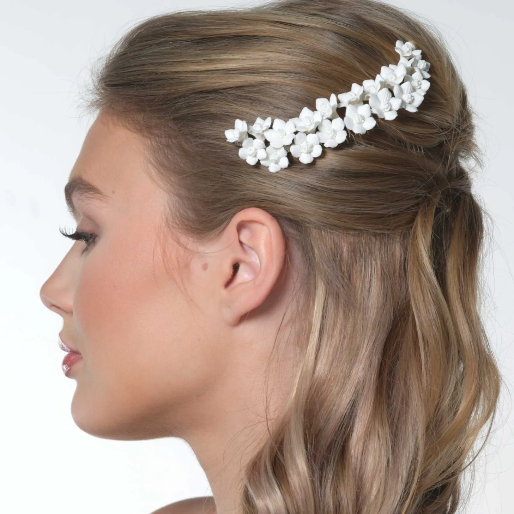 Poirier Violett Elfenbein Porzellan Blume Braut Haar Kamm* Gold-haar-accessoires | Hochzeit Kopfbedeckungen